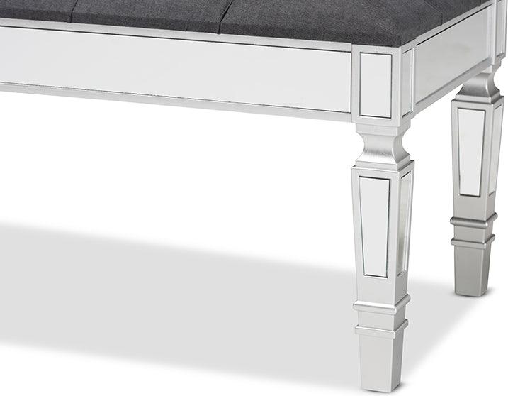 Wholesale Interiors Benches - Hedia Contemporary Glam and Luxe Grey Fabric Upholstered and Silver Finished Wood Accent Bench