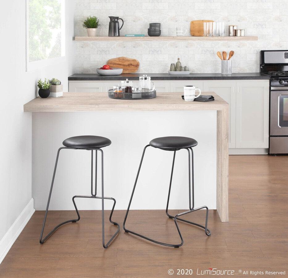 Lumisource Barstools - Finn Contemporary Counter Stool in Black Steel and Black Faux Leather - Set of 2