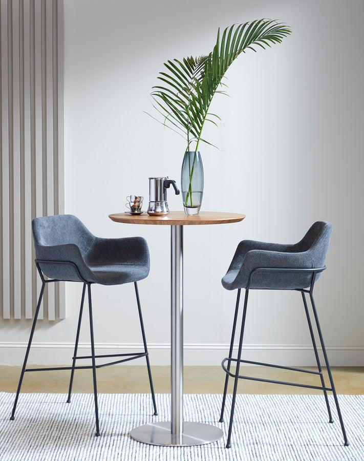 Euro Style Bar Tables - Cookie-B 26" Bar Table in Walnut with Brushed Stainless Steel Column and Base