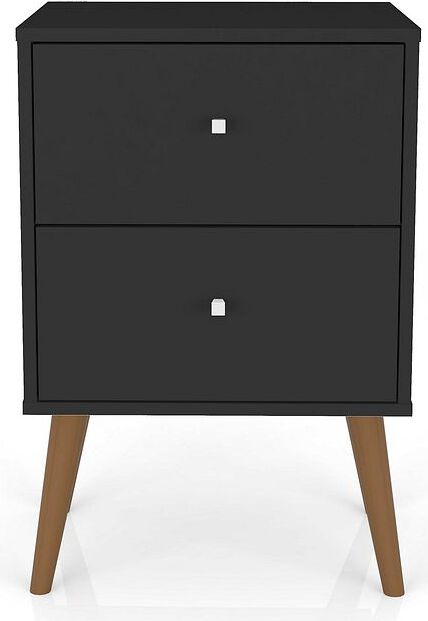 Manhattan Comfort Nightstands & Side Tables - Liberty Mid-Century - Modern Nightstand 2.0 with 2 Full Extension Drawers in Black
