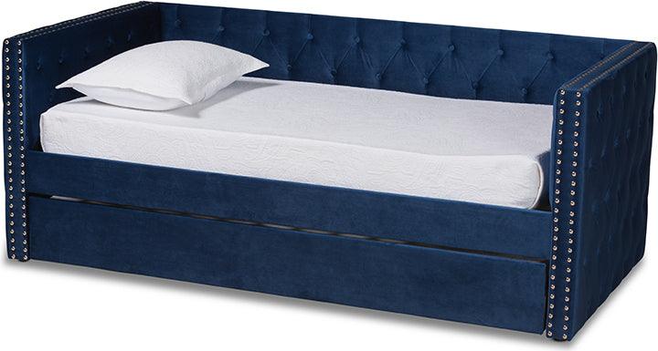 Wholesale Interiors Daybeds - Larkin Navy Blue Velvet Fabric Upholstered Twin Size Daybed with Trundle