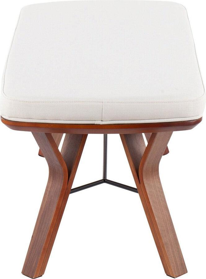 Lumisource Benches - Folia Mid-Century Modern Bench in Walnut Wood and Cream Fabric