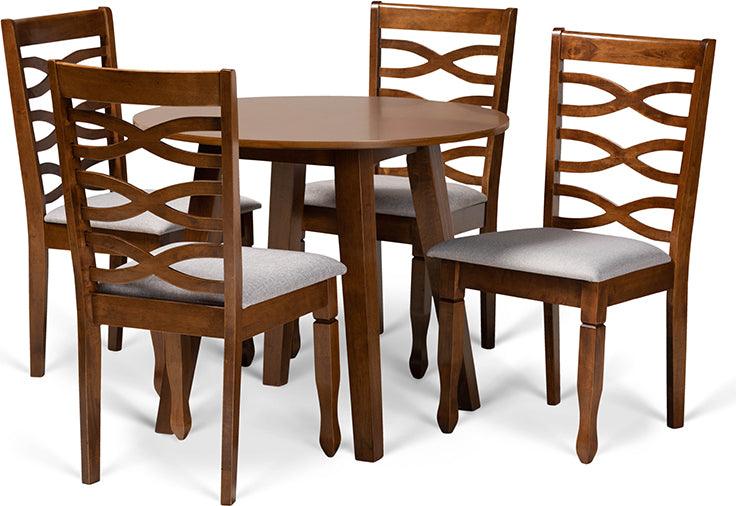 Wholesale Interiors Dining Sets - Darina Grey Fabric Upholstered and Walnut Brown Finished Wood 5-Piece Dining Set