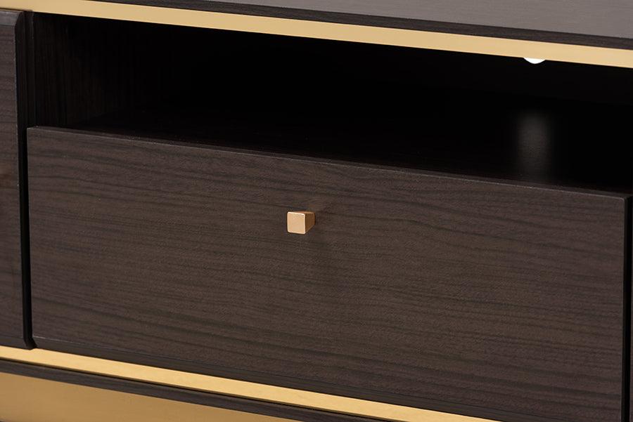 Wholesale Interiors TV & Media Units - Cormac Mid-Century Modern Dark Brown Finished Wood and Gold Metal 2-Door TV Stand