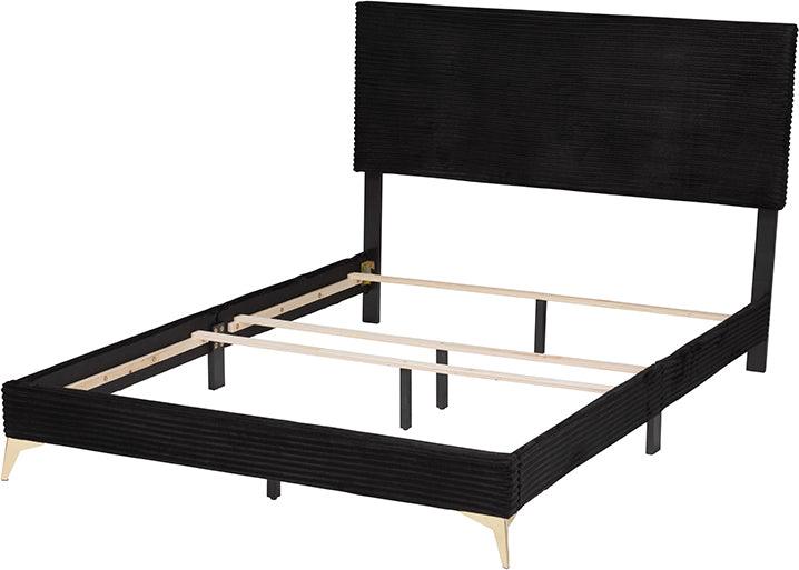 Wholesale Interiors Beds - Abberton Modern and Contemporary Black Velvet and Gold Metal Queen Size Panel Bed
