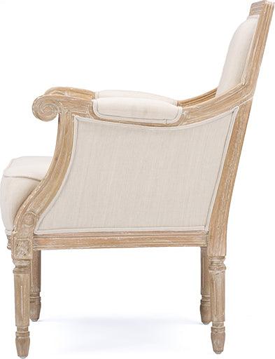 Wholesale Interiors Accent Chairs - Chavanon Wood & Light Beige Linen Traditional French Accent Chair