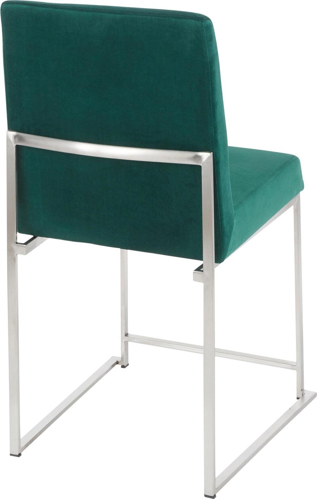 Lumisource Dining Chairs - High Back Fuji Contemporary Dining Chair in Stainless Steel and Green Velvet (Set of 2)
