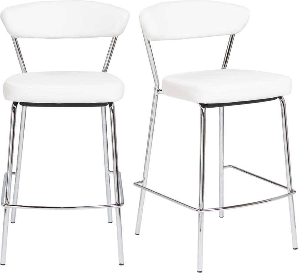 Euro Style Barstools - Draco-C Counter Stool In White With Chrome Base Frame And Base - Set Of 2