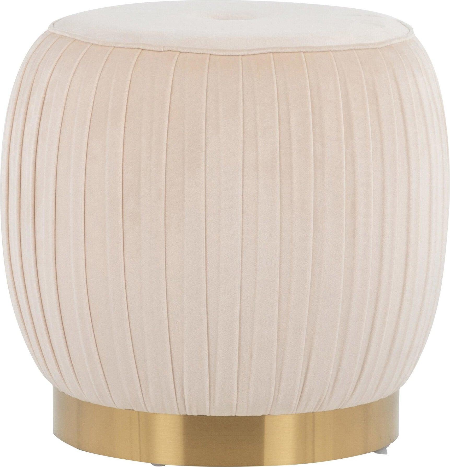 Lumisource Ottomans & Stools - Tania Glam Ottoman Gold Steel & Cream Velvet