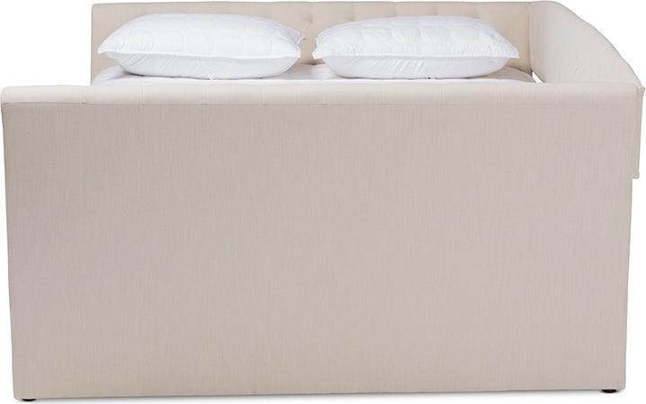 Wholesale Interiors Beds - Delora Contemporary Beige Fabric Full Size Daybed with Roll-Out Trundle Bed