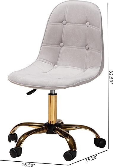 Wholesale Interiors Task Chairs - Kabira Contemporary Glam and Luxe Grey Velvet Fabric and Gold Metal Swivel Office chair