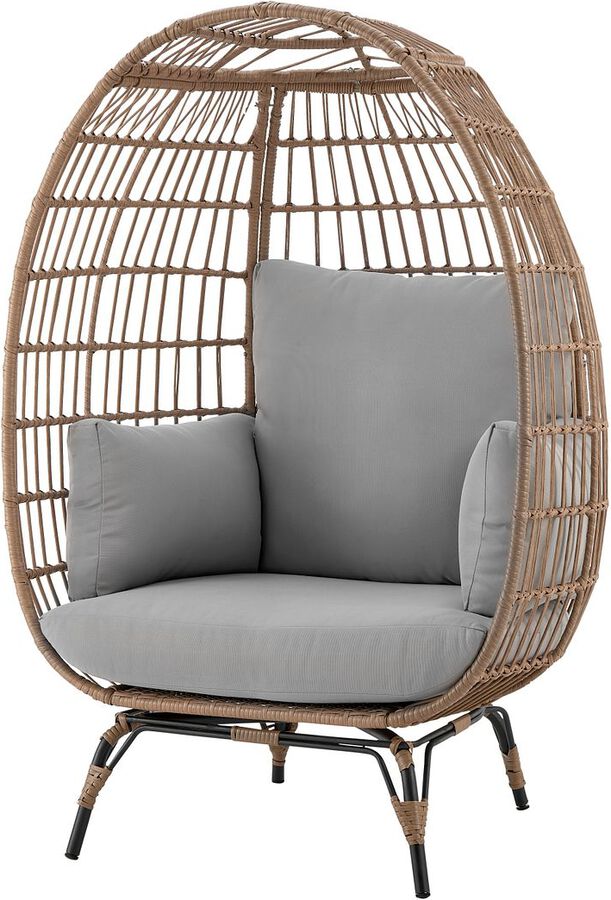 Manhattan Comfort Outdoor Chairs - Spezia Patio Freestanding Egg Chair with Grey Cushions