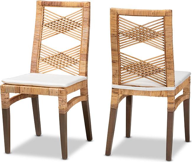 Wholesale Interiors Dining Chairs - Poltak Modern Bohemian Natural Brown Rattan 2-Piece Dining Chair Set