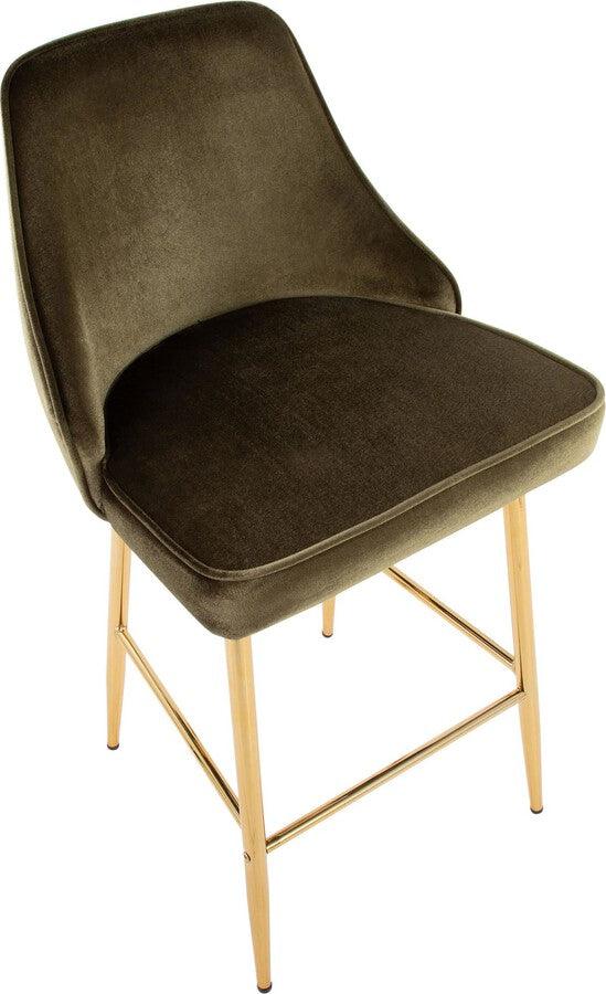 Lumisource Barstools - Marcel 25" /Glam Fixed-Height Counter Stool In Gold Metal & Green Velvet (Set of 2)