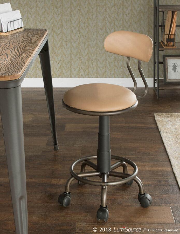 Lumisource Task Chairs - Swift Industrial Task Chair in Antique Metal and Camel Faux Leather