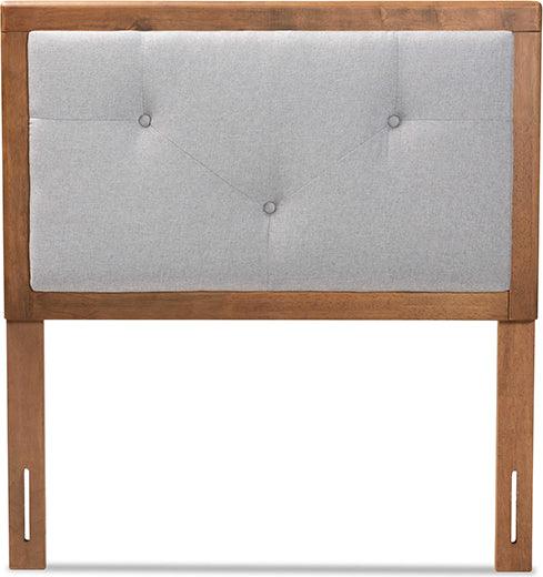 Wholesale Interiors Headboards - Abner Light Grey Fabric Upholstered and Walnut Brown Finished Wood Twin Size Headboard