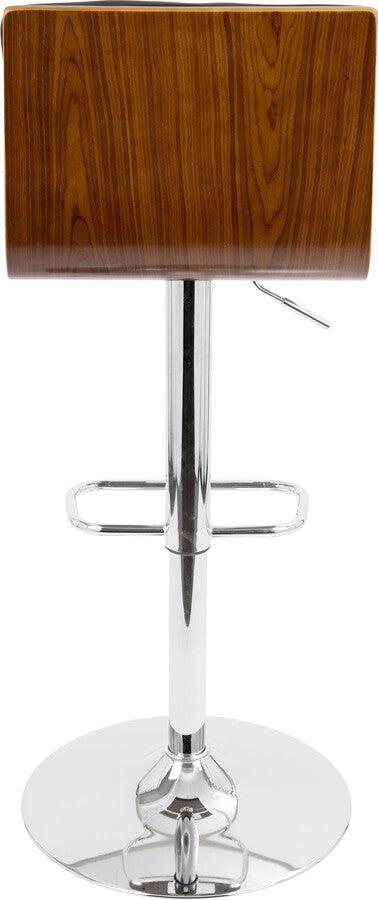 Lumisource Barstools - Vasari Mid-Century Modern Adjustable Barstool with Swivel in Walnut and Black Faux Leather