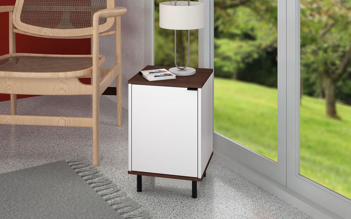 Manhattan Comfort Nightstands & Side Tables - Mosholu Nightstand with 2 Shelves in White and Nut Brown