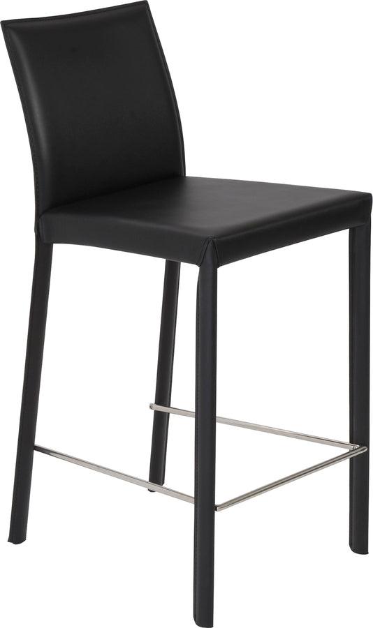 Euro Style Barstools - Hasina Counter Stool in Black with Polished Stainless Steel Legs - Set of 2