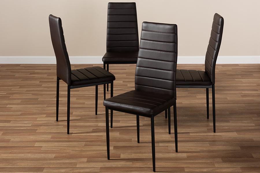 Wholesale Interiors Dining Chairs - Armand Contemporary Brown Faux Leather Upholstered Dining Chair (Set of 4)