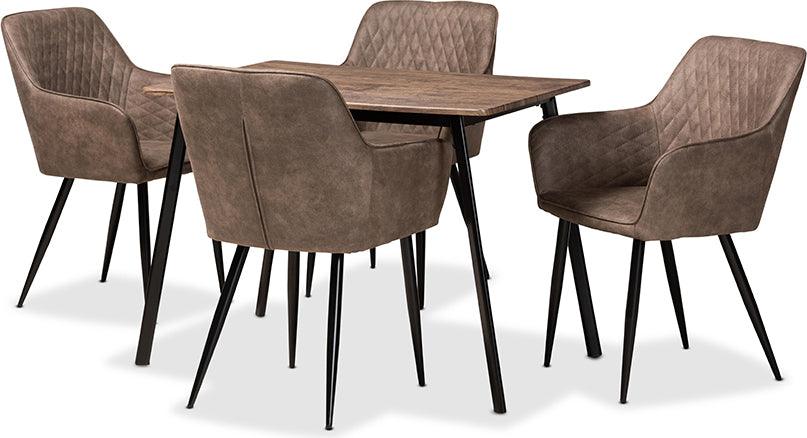 Wholesale Interiors Dining Sets - Belen Modern Grey Faux Leather Effect Fabric Upholstered and Black Metal 5-Piece Dining Set