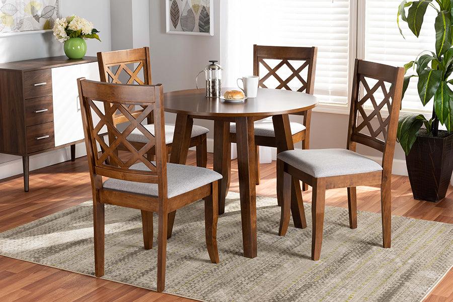 Wholesale Interiors Dining Sets - Adara Grey Fabric Upholstered and Walnut Brown Finished Wood 5-Piece Dining Set
