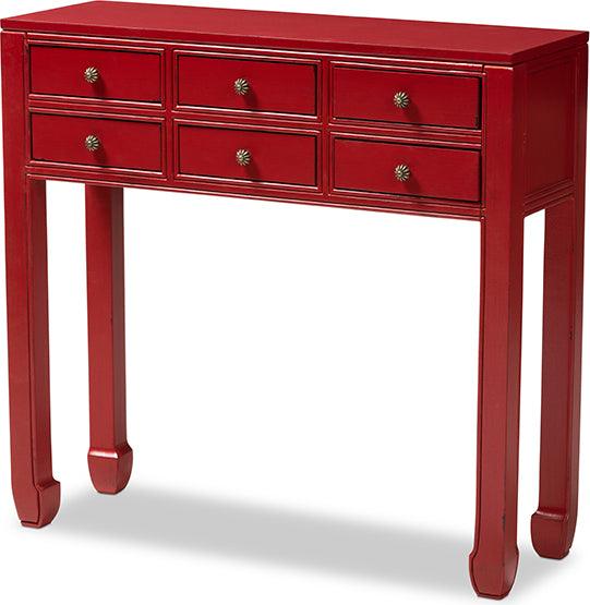 Wholesale Interiors Consoles - Pomme Antique Red Finished Wood Bronze Finished Accents 6-Drawer Console Table