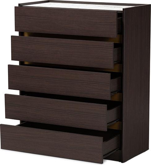 Wholesale Interiors Chest of Drawers - Walker 31.5" Chest Of Drawers Dark Brown & Marble & Gold