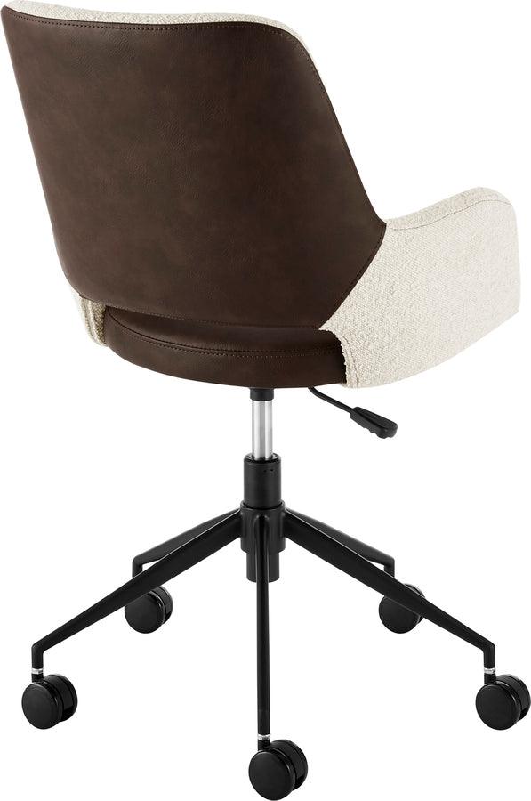 Euro Style Task Chairs - Desi Office Chair in Ivory Fabric and Brown Leatherette with Black Base