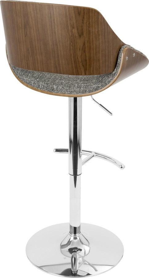 Lumisource Barstools - Fabrizzi Adjustable Barstool With Swivel In Chrome, Walnut & Grey Noise Fabric (Set of 2)
