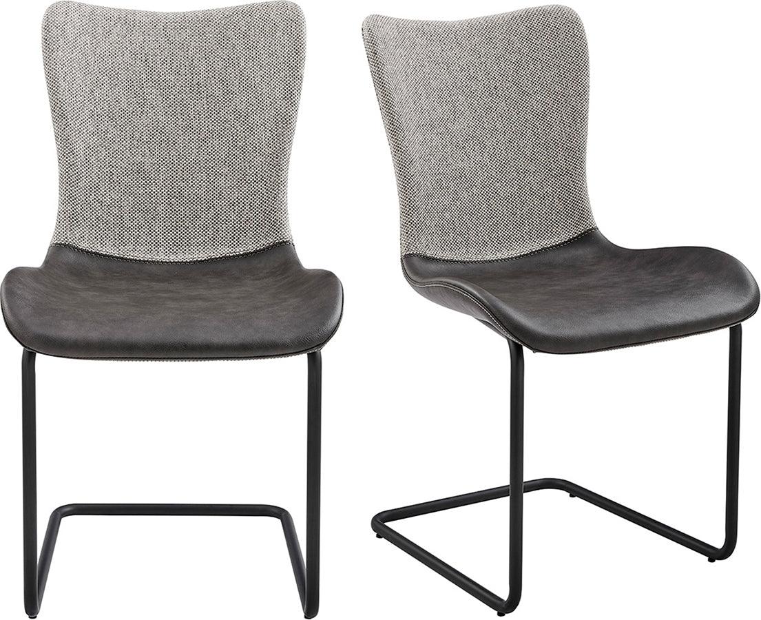 Euro Style Dining Chairs - Juni Side Chair in Light Gray Fabric and Dark Gray Leatherette with Matte Black Base - Set of 2