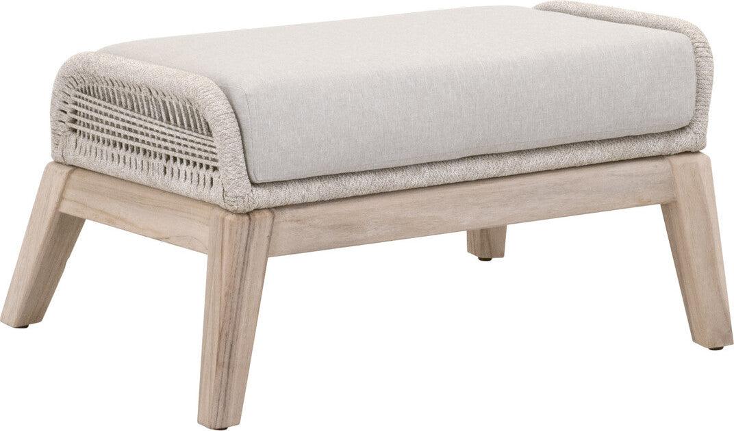 Essentials For Living Outdoor Ottomans - Loom Outdoor Footstool - Taupe and White-Gray Teak