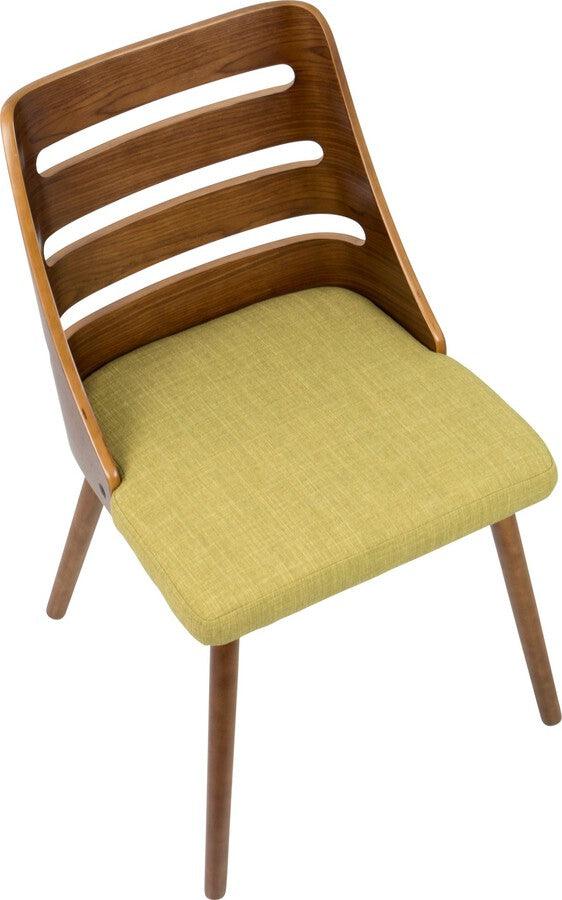 Lumisource Dining Chairs - Trevi Mid-Century Modern Dining/Accent Chair in Walnut with Green Fabric