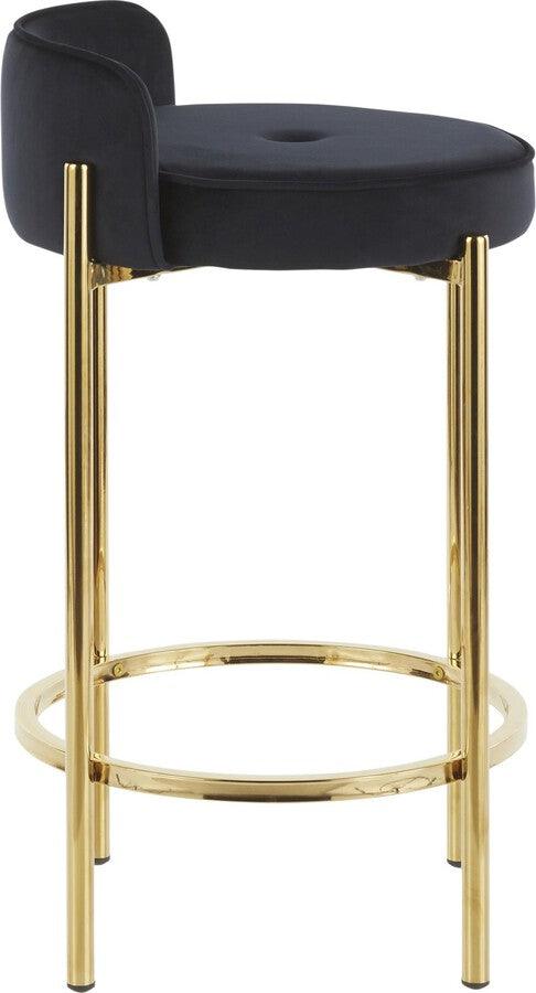 Lumisource Barstools - Chloe Counter Stool In Gold Metal & Black Faux Leather (Set of 2)