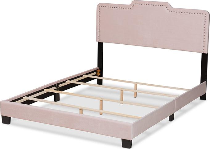 Wholesale Interiors Beds - Benjen Modern and Contemporary Glam Light Pink Velvet Fabric Upholstered Queen Size Panel Bed