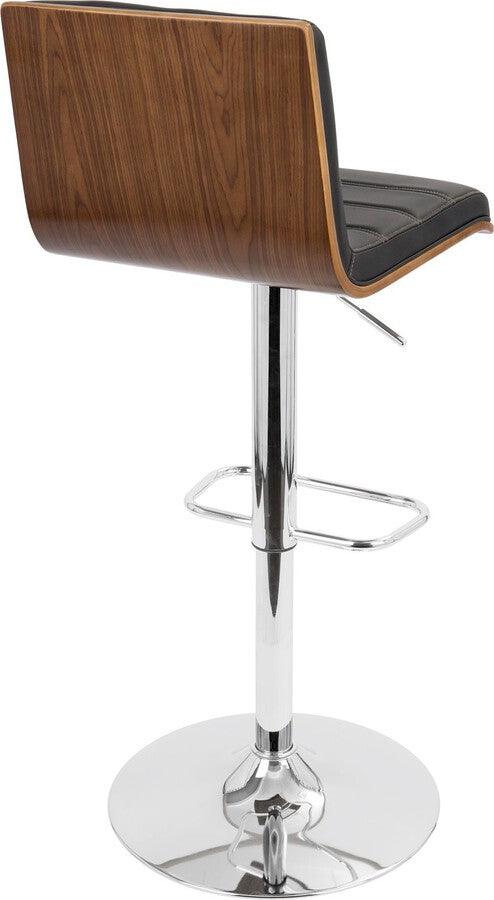Lumisource Barstools - Vasari Mid-Century Modern Adjustable Barstool with Swivel in Walnut and Black Faux Leather
