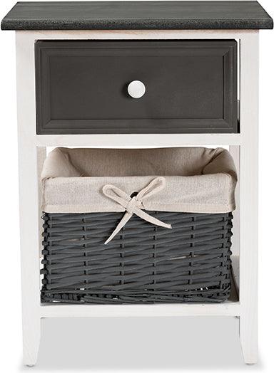Wholesale Interiors Bedroom Organization - Shadell Transitional Two-Tone Grey and White Wood 1-Drawer Storage Unit with Basket