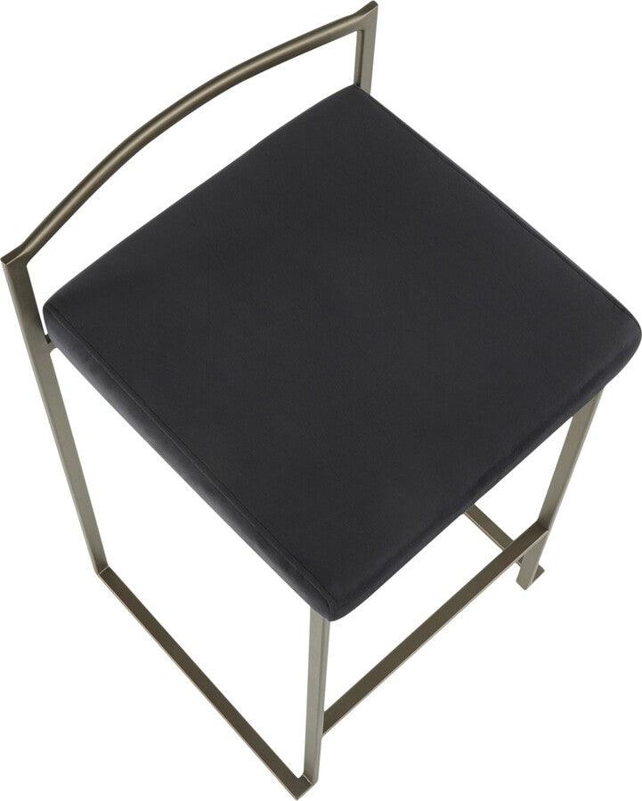 Lumisource Barstools - Fuji Industrial Stackable Counter Stool in Antique with Black Velvet Cushion - Set of 2