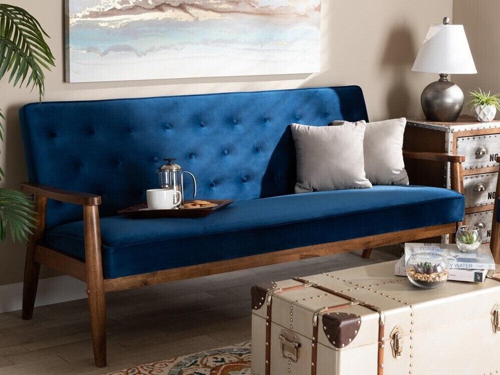 Wholesale Interiors Sofas & Couches - Sorrento Sofa Navy Blue & Walnut