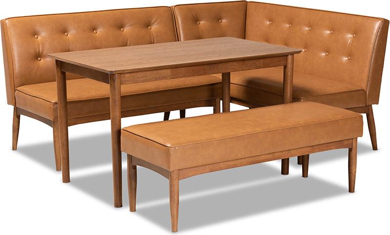 Wholesale Interiors Dining Sets - Arvid Mid-Century Modern Faux Leather and Brown Finished Wood 4-Piece Dining Nook Set