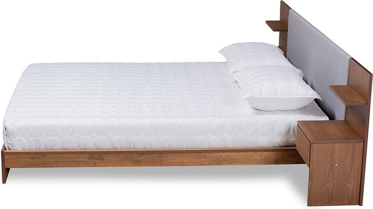 Wholesale Interiors Beds - Sami Queen Bed with Nightstand Light Gray & Walnut Brown