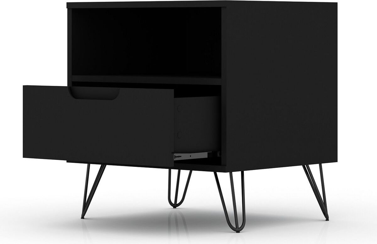 Manhattan Comfort Nightstands & Side Tables - Rockefeller 1.0 Mid-Century- Modern Nightstand with 1-Drawer in Black