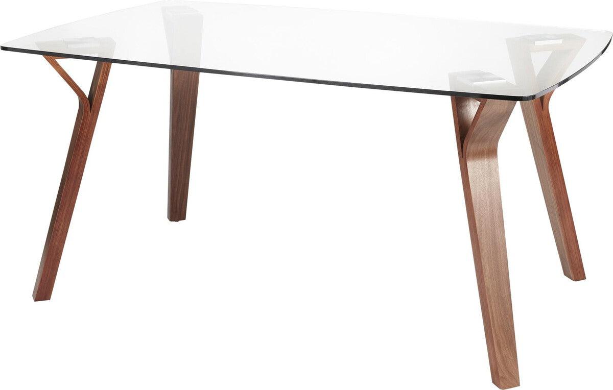 Lumisource Dining Tables - Folia Mid-Century Modern Dining Table in Walnut Wood with Clear Tempered Glass