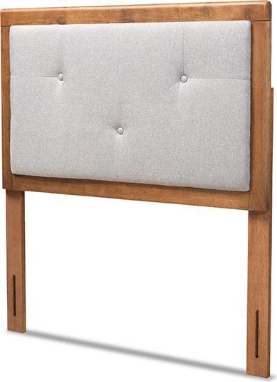 Wholesale Interiors Headboards - Abner Light Grey Fabric Upholstered and Walnut Brown Finished Wood Twin Size Headboard