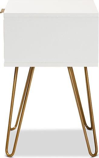 Wholesale Interiors Side & End Tables - Holbrook Contemporary Glam and Luxe White Finished Wood and Gold Metal 1-Drawer End Table