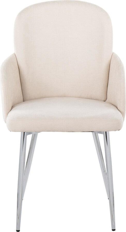 Lumisource Dining Chairs - Dahlia Contemporary Dining Chair In Chrome Metal & Cream Fabric With Chrome Accent (Set of 2)