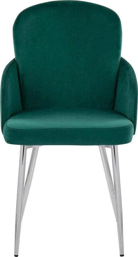 Lumisource Dining Chairs - Dahlia Contemporary Dining Chair In Chrome Metal & Green Velvet With Gold Accent (Set of 2)