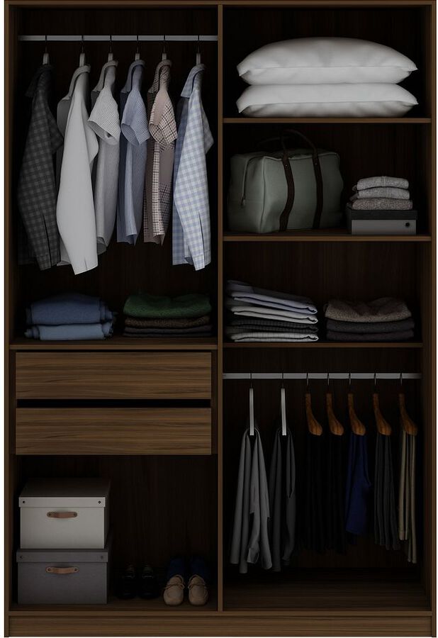 Manhattan Comfort Cabinets & Wardrobes - Gramercy Modern 2-Section Freestanding Wardrobe Armoire Closet in Brown