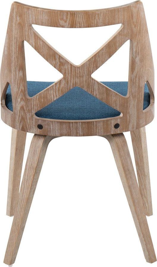 Lumisource Accent Chairs - Charlotte Farmhouse Chair In White Washed Wood & Blue Fabric (Set of 2)