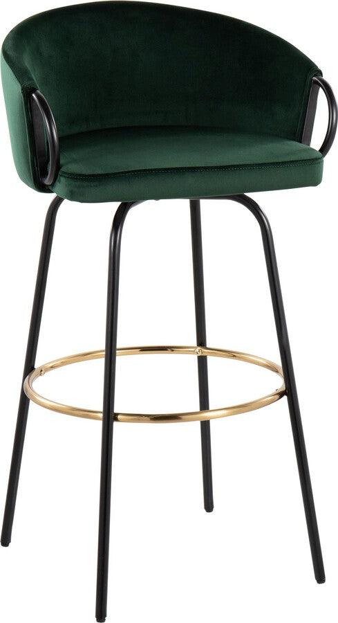Lumisource Barstools - Claire /Glam Barstool In Black Metal & Emerald Green Velvet With Gold Metal Footrest (Set of 2)